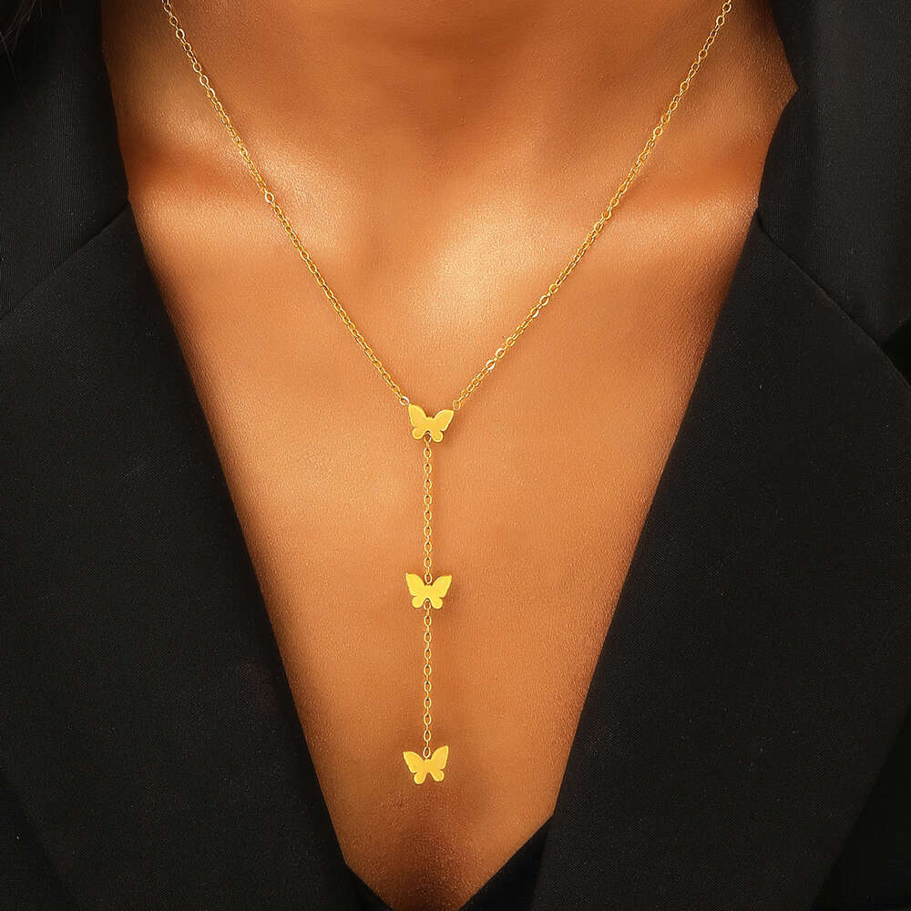Titanium Stainless Instagram Steel Women's Non fading High Grade Cross Heart Butterfly Necklace Sweater Chain