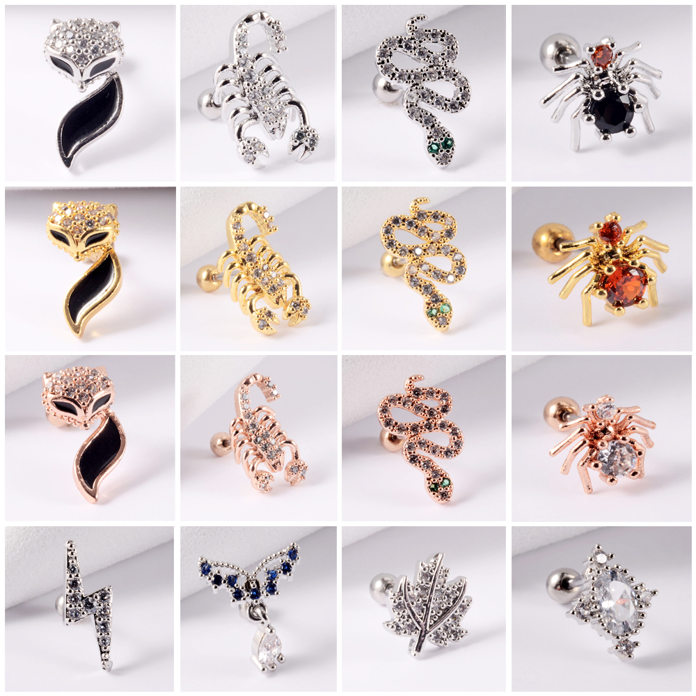 1PC 361L Surgical Steel Cz Ear Tragus Cartilage Crystal Lightning Snake Lobe Earrings Helix Earring Barbell Piercing Jewelry 20G