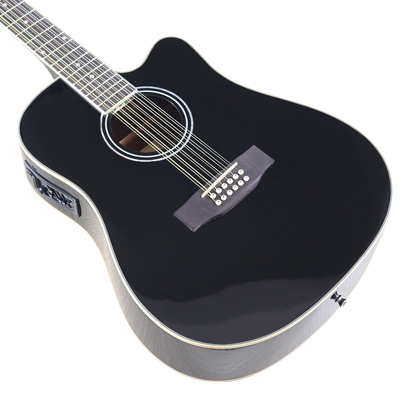 Black Color 12 string Electric Acoustic Guitar High Gloss Sapele Body 12 Strings Folk Guitar With EQ Right Hand and Left Hand