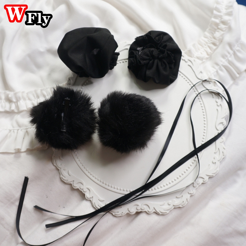Black Chinese Ancient Style Women Girls Hair Claw hairpin Sweet Lolita Lady furry Hair Clips Headband Cosplay Hair Accessories