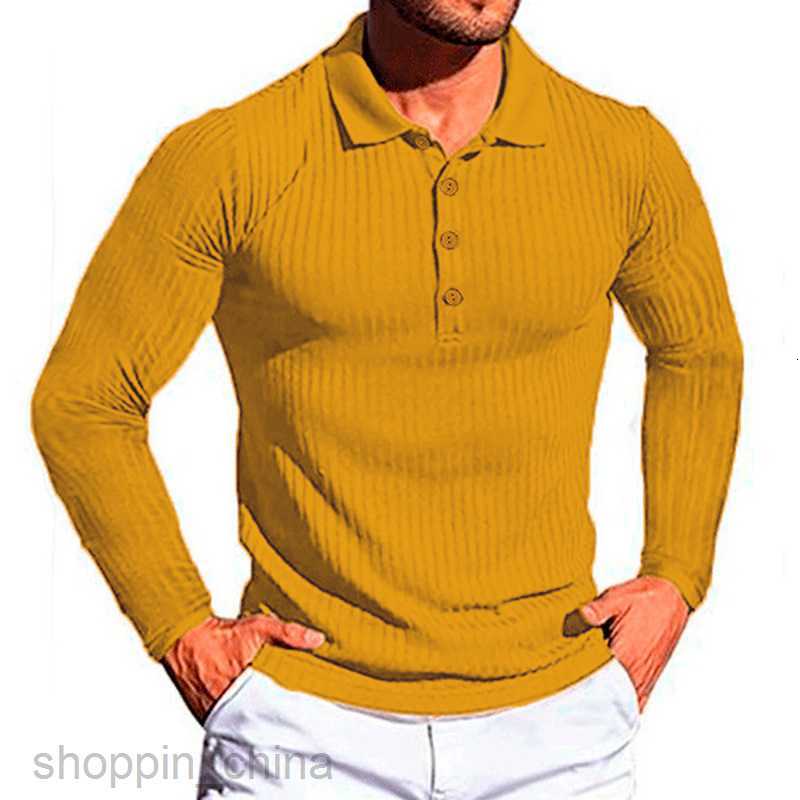 Men Polos Shirts Summer Sports Fitness Leisure Stand up Neck Elastic Vertical Stripe Long sleeved POLO Shirt for Men tops