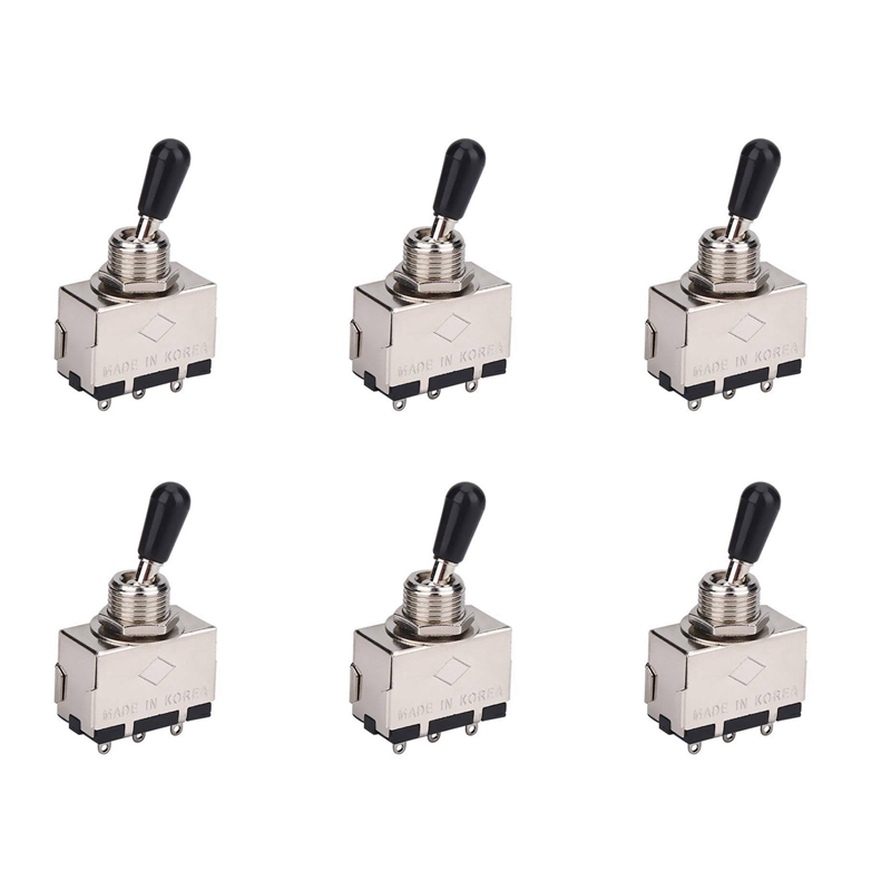 6Pc Guitar 3 Way Toggle Switch, Metal Enclosed 3 Way Selector Switch With Black Tip Knob For Lp Style Electric Guitar