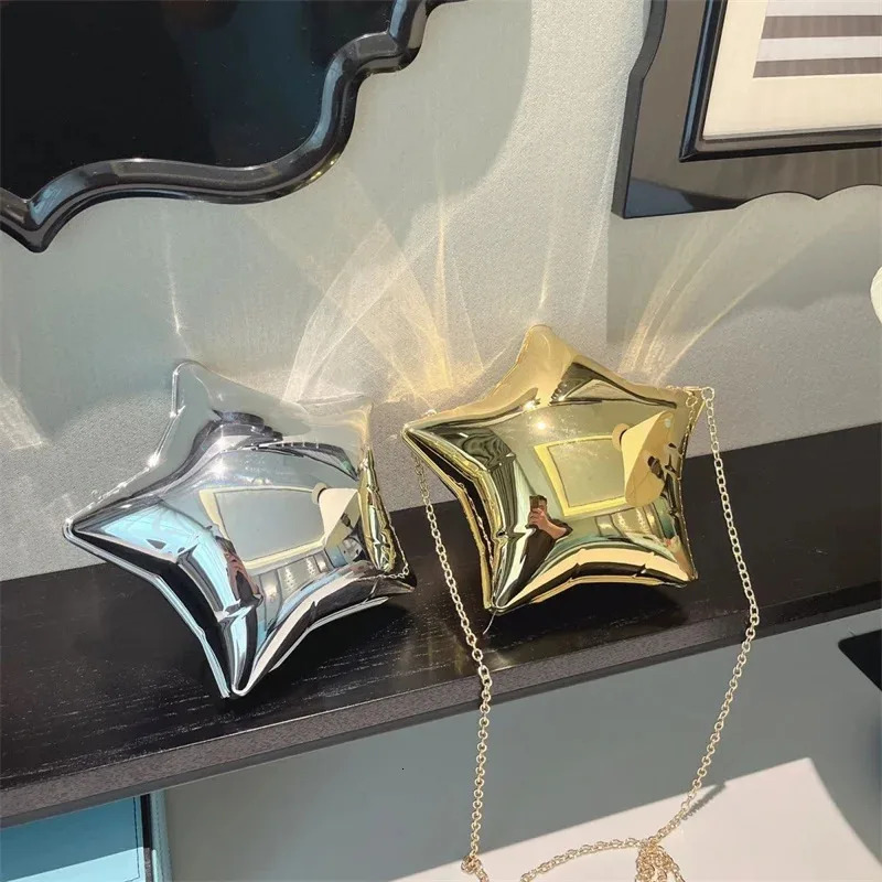 Fashion acrylic pentagonal star shoulder bag designer new womens luxury cross body bag silver evening party clutch bag 240623