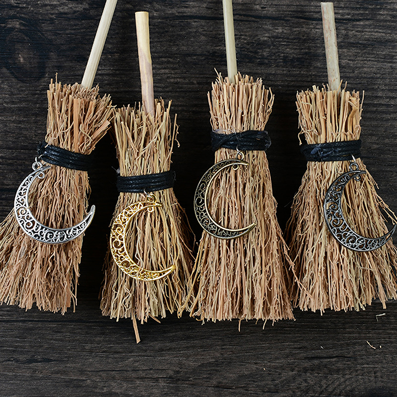 Dust Removal Broom Wicca Celti Pentagram Mini Witch Broom Witchcraft Accessories Raw Crystal Wicca Altar Broom
