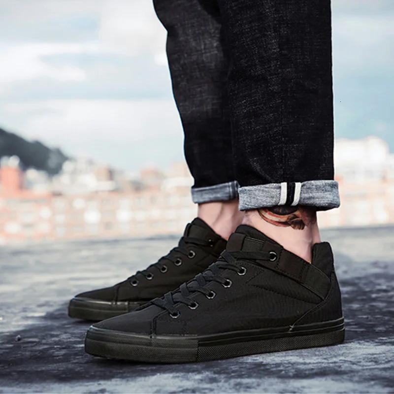 Black Sneakers Men Canvas Shoes Height Increasing 3cm Cool Young Man Footwear Breathable Cloth Mens Casual Shoes 240624
