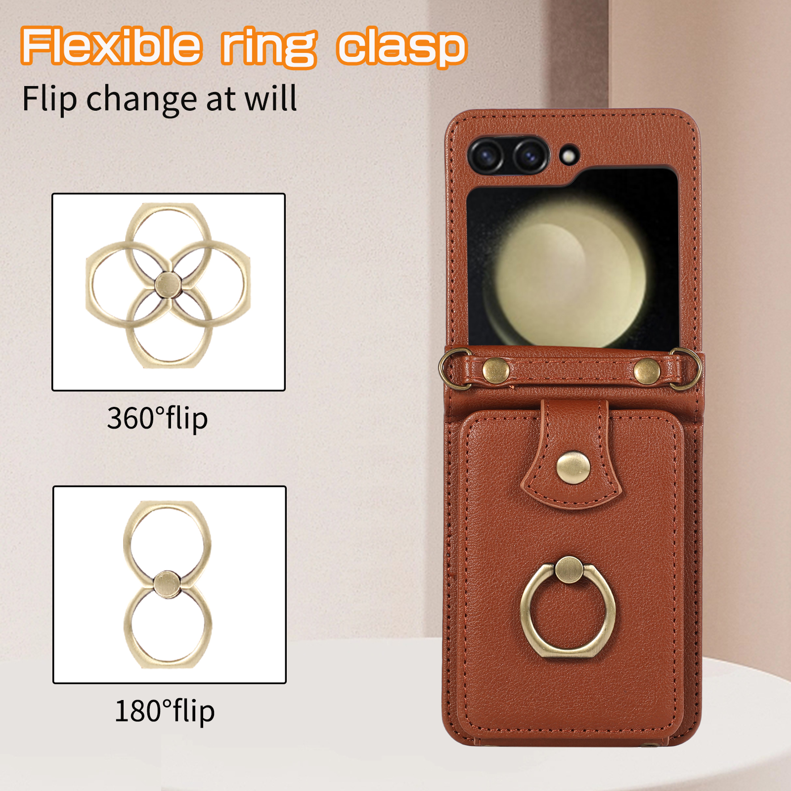 Crossbody Leather Cards Solt Wallet Bag Case For Samsung Galaxy Z Flip 5 4 3 5G Flip5 Finger Ring Holder Lanyard Pocket Cover