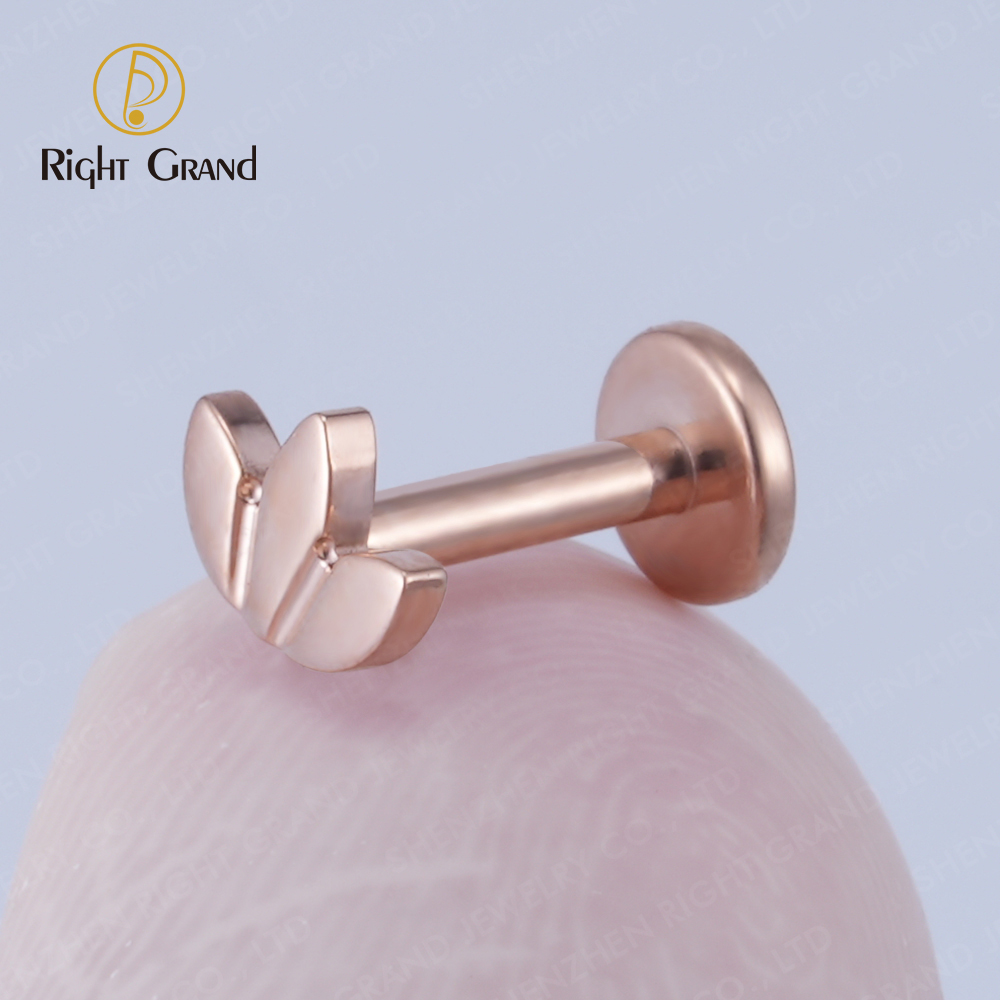 Right Grand ASTM F136 Titanium 16G Leaf Labret Studs Monroe Cartilage Earring Flat Back Lip Rings