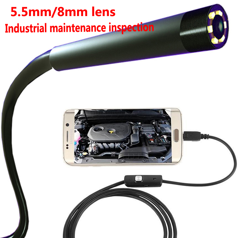 Endoscope 720P 8mm 5.5mm Lens Snake Semi Rigid Cable 6 LED Light Waterproof USB Camera For Android Phone Windows PC Endoscope