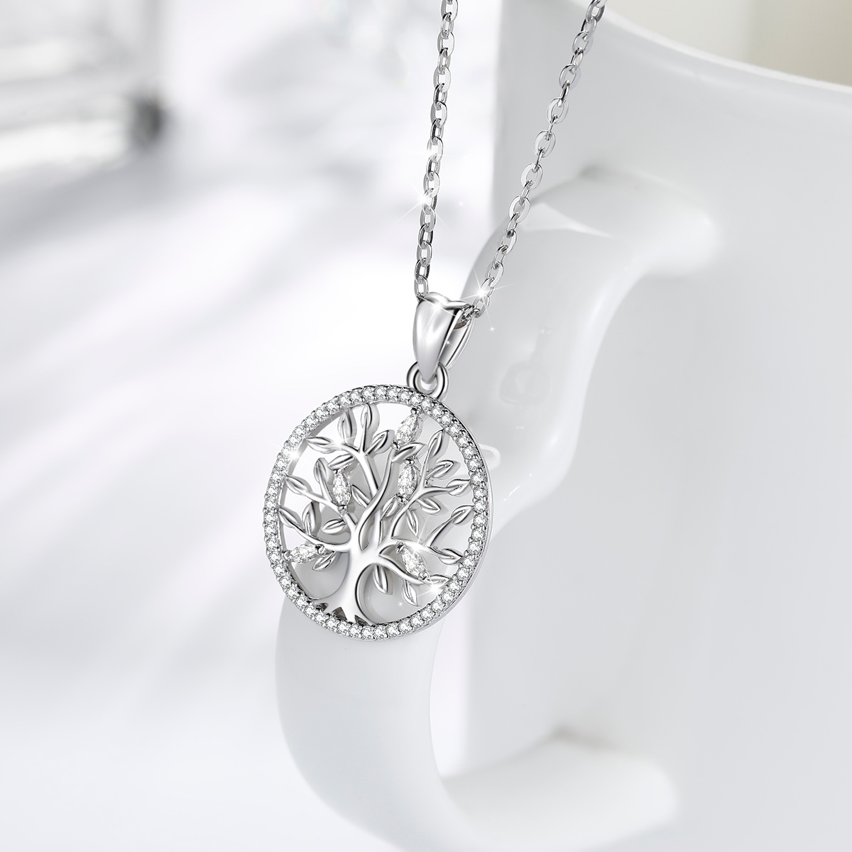 EUDORA 925 Sterling Silver Tree of Life Necklace Oak Tree CZ Pendant Nature Jewelry Bride Birthday Party Best Gift for Women 401
