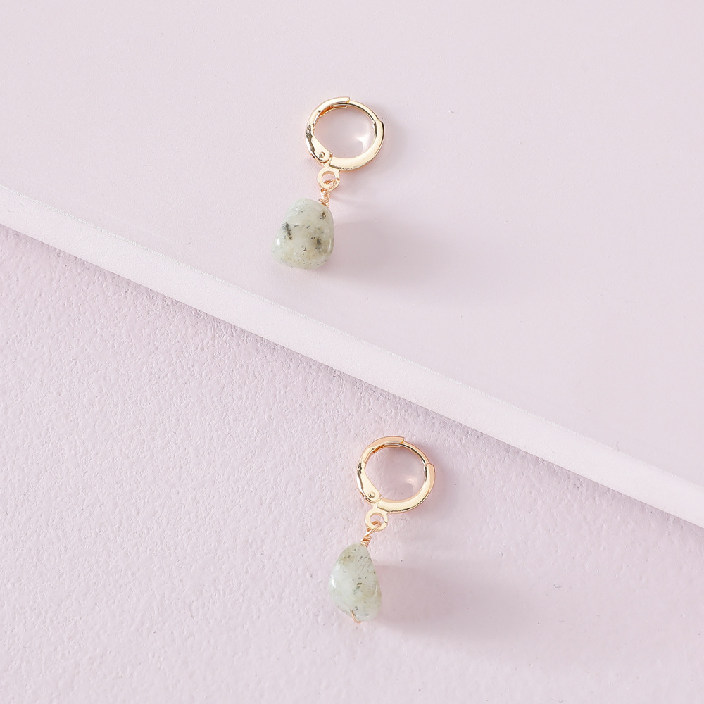 Chic Design Small Natural Gem Stone Drop Dangle Huggies Hoop Earrings for Women