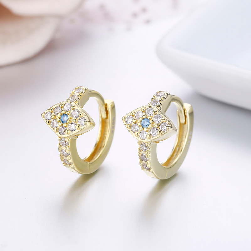 Cute 925 Sterling Silver Gold Color Evil Eye Loop Huggies Circle Small Hoop Earrings For Women Child Girls Kids Jewelry Kolczyki