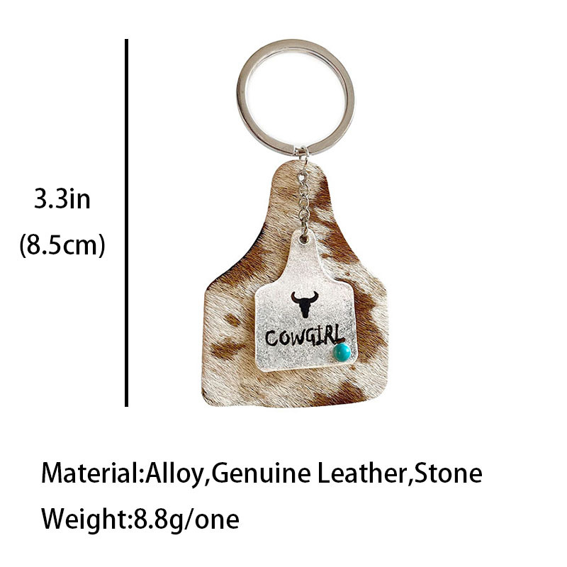 2021 Western Turquoise Metal Bull Head Shape Jewelry Cactus Horseshoe Bull Head Creative Leather Keychain for Women Men Gift