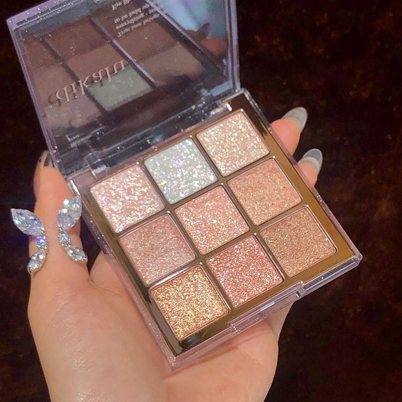 Shimmer 9 Color Glitter Acrylic Eyeshadow Palette Pearlescent Sakura Christmas Eyeshadow Makeup Palette Waterproof Korean Makeup 240624