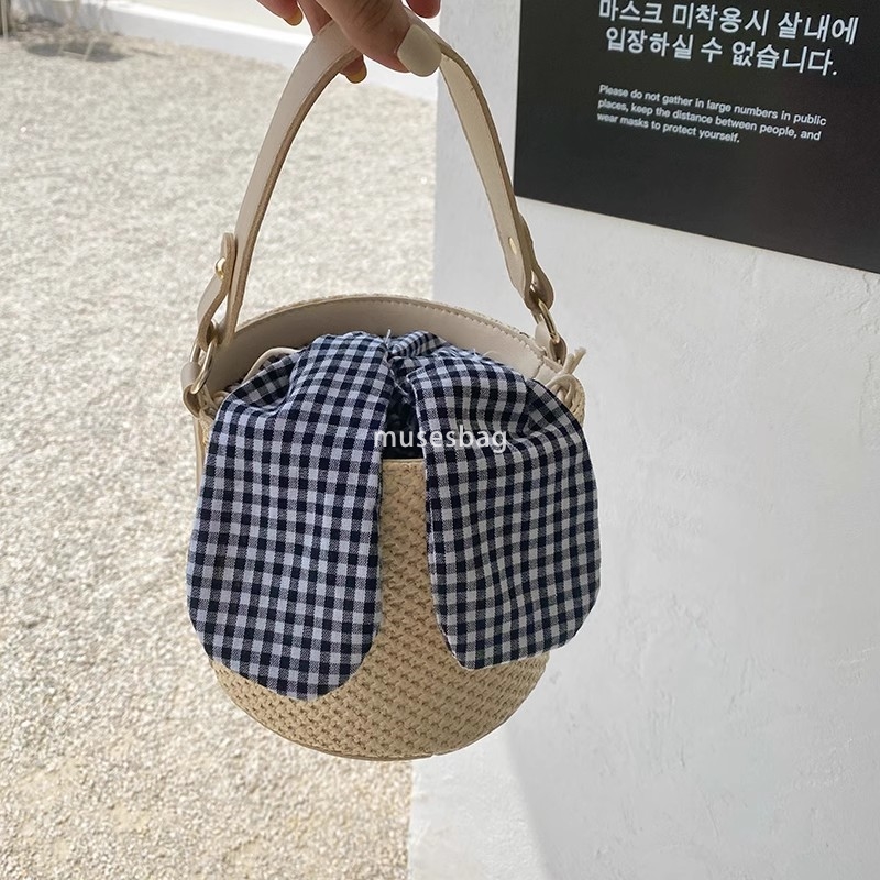 European and American women's classic practical bow plaid large capacity bucket fashionable and versatile one shoulder crossbody Western style wo