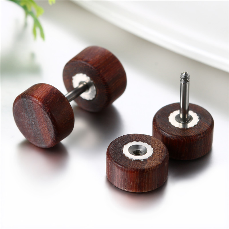 Boniskiss Men Earrings Stud 8/10mm/12mm Wood Dumbbell Barbell Earrings Double Sided Women Earring Body Piercing Boucle D'oreille