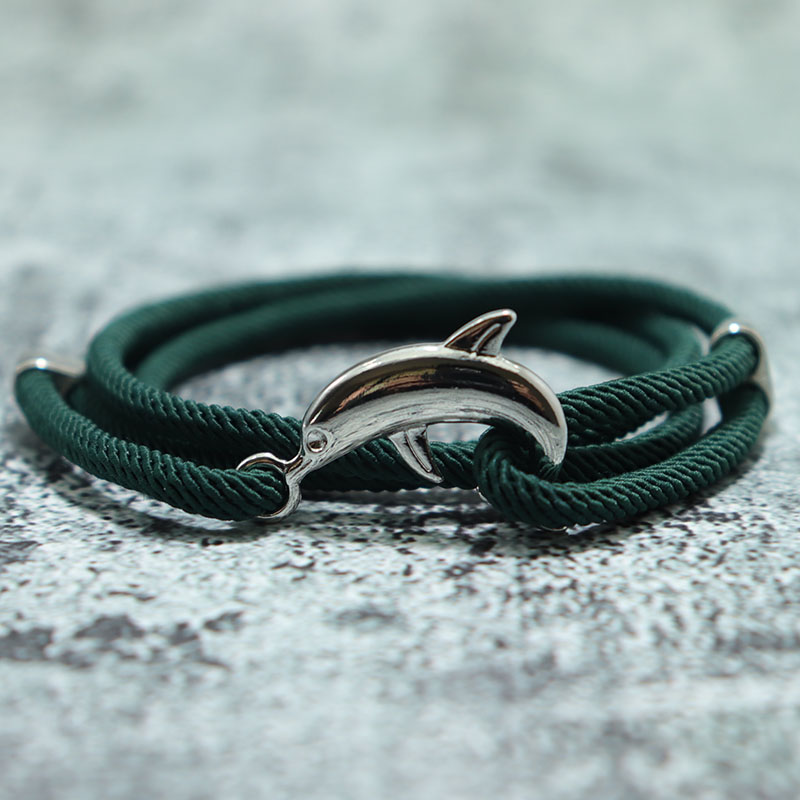 Cute Animal Dolphin Multilayer Bracelet Charms Silver Black Color Handmade Rope Braclet For Men Women Armband Viking Jewelry