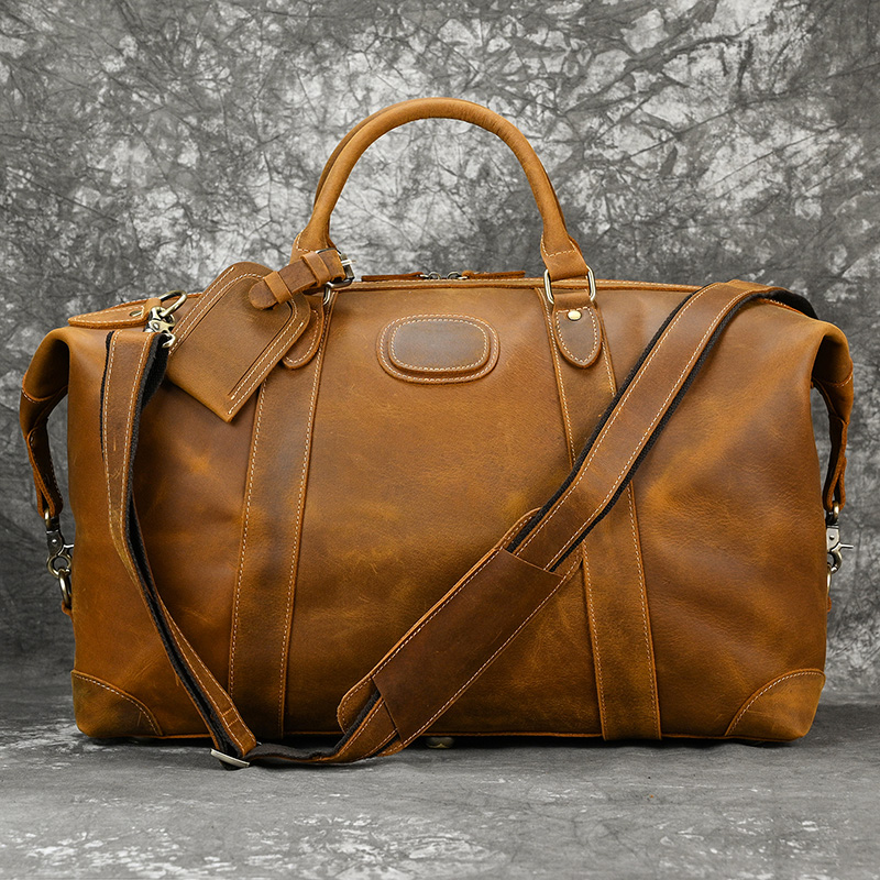 100% Genuine Crazy Horse Leather Men Travel Bags With Rivet Big HandBag For Male Cowhide Duffel Bag Mans Travelling Bag luxury