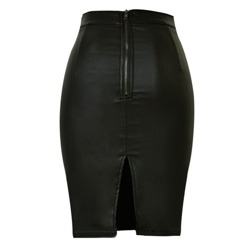 LOGAMI Women Faux Leather Skirt Pencil High Waist Skirts Womens Skirt Black Midi Saia Couro Jupe Simili Cuir