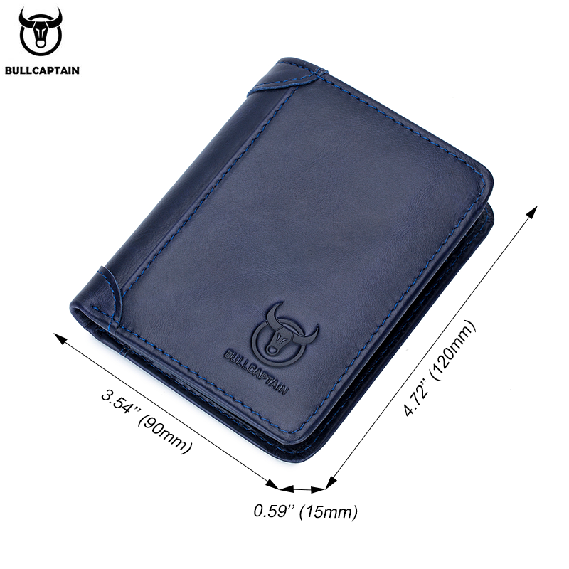 BULLCAPTAIN 2021 New Genuine Leather Man Wallet Small Mini Card Holder Male Purse Pocket RFID Wallet Coin High Quality