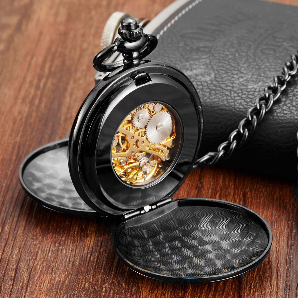New 2 Sides Open Navidad Christmas Gift Smooth Mechanical Pocket Watch Men Women FOB Hand Wind Double Hunter Roman Numerals