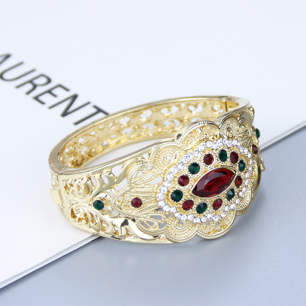 Gold Color Algeria Women Bracelet Morocco Bride Cuff Bracelet Indian Flower Bangle Arabic Wedding Banquet Jewelry Sunspciems