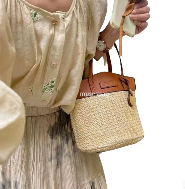High quality women's fashionable and practical multi-functional grass woven beach bag splicing handbag niche design retro contrasting color bucke