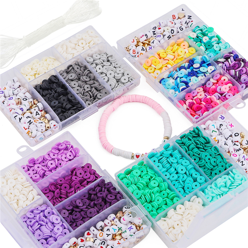 1160pcs/box 6mm Flat Round Polymer Clay Spacer Beads Kit with Box for Jewelry Making DIY Bracelets Earring Set