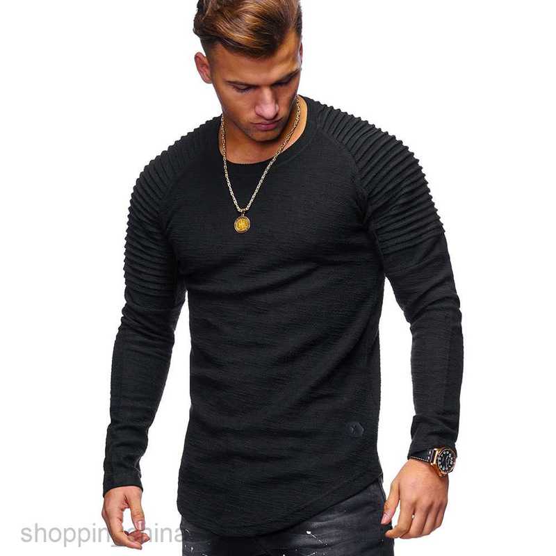 Men's T Shirts New slim round neck long sleeve t-shirt Male arm zipper personalized casual T-shirt men tees tops