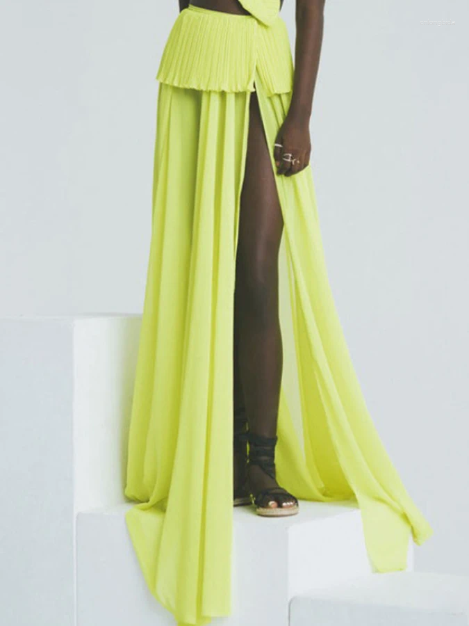 Pale Yellow Split Swimsuit: Halterneck Fashion Beach Skirt 2024 B4