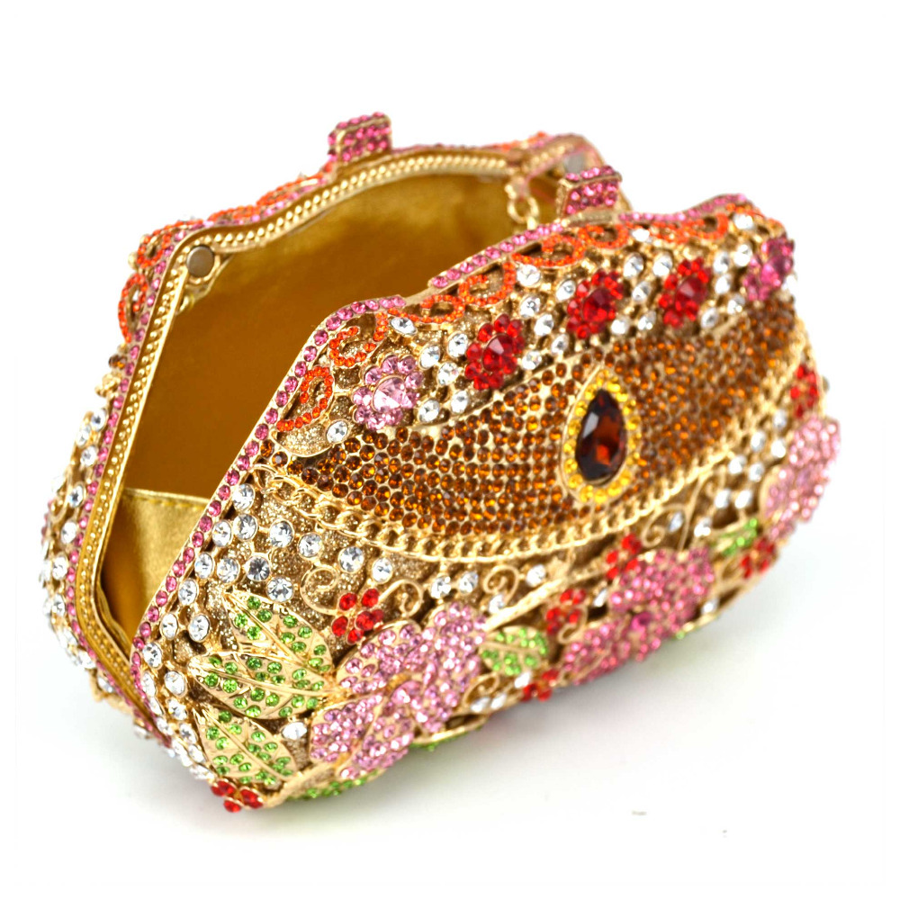 KHNMEET Golden Luxury crystal handcraft rhinestone evening bag soiree sac pochette femme women party purse Clutch Bag SC118