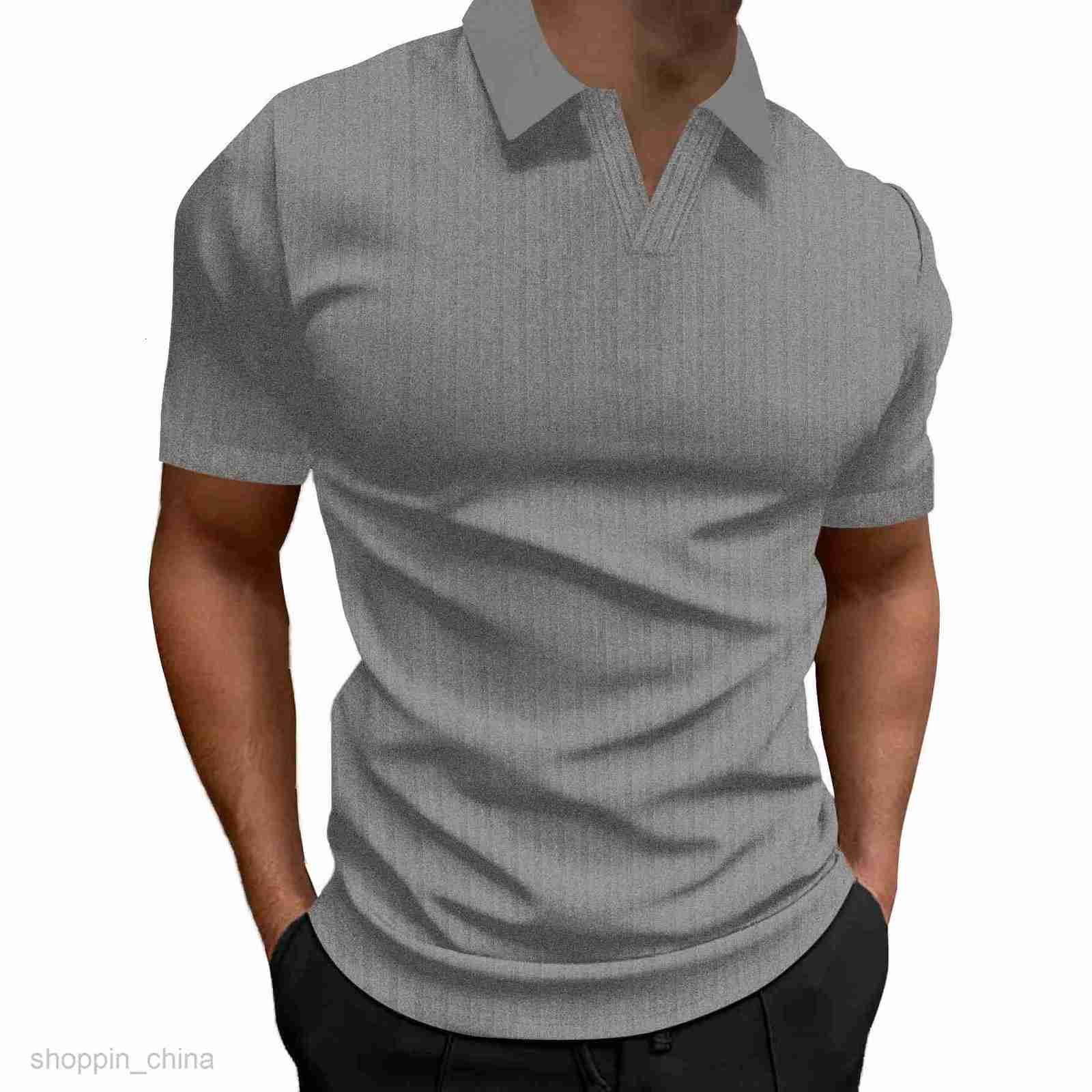 Men Polos Shirts Summer new polo shirt lapel V-neck vertical stripe short sleeve men's T-shirt tops