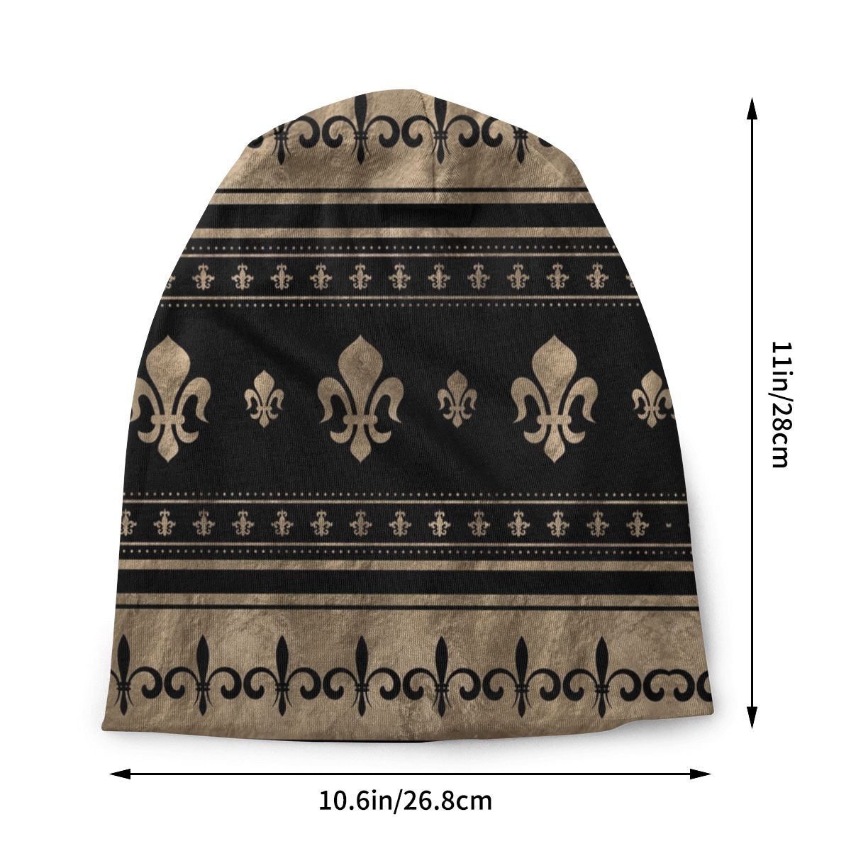 Fleur De Lis Luxury Ornament Black And Gold Beanies Caps Unisex Trend Winter Knit Hat Adult Royalty Lily Petals Bonnet Hats