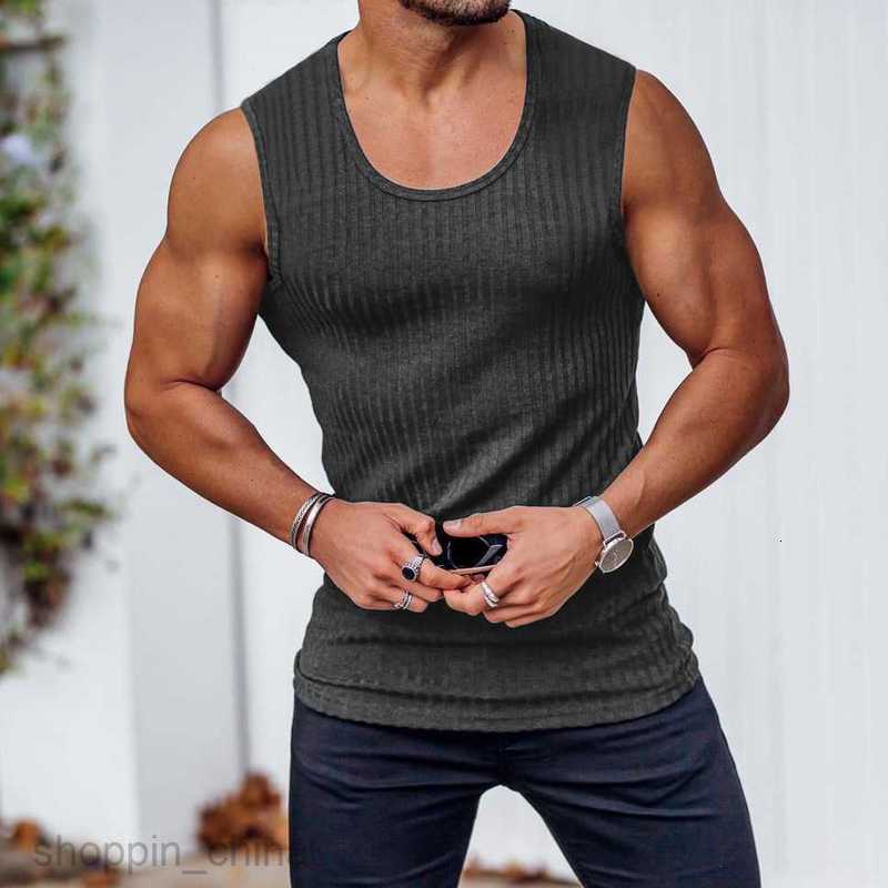 Men's T Shirts Summer Knitted Vertical Fitness Sports Leisure Slim Fit Tank Top for Male Sleeveless Wide Shoulder Tank Top for Men tees tops