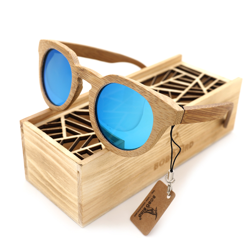 BOBO BIRD Natural Bamboo Men Sunglasses Luxury Brand Design Round Polarized Sun Glasses Women Apparel With Wooden Gift Box