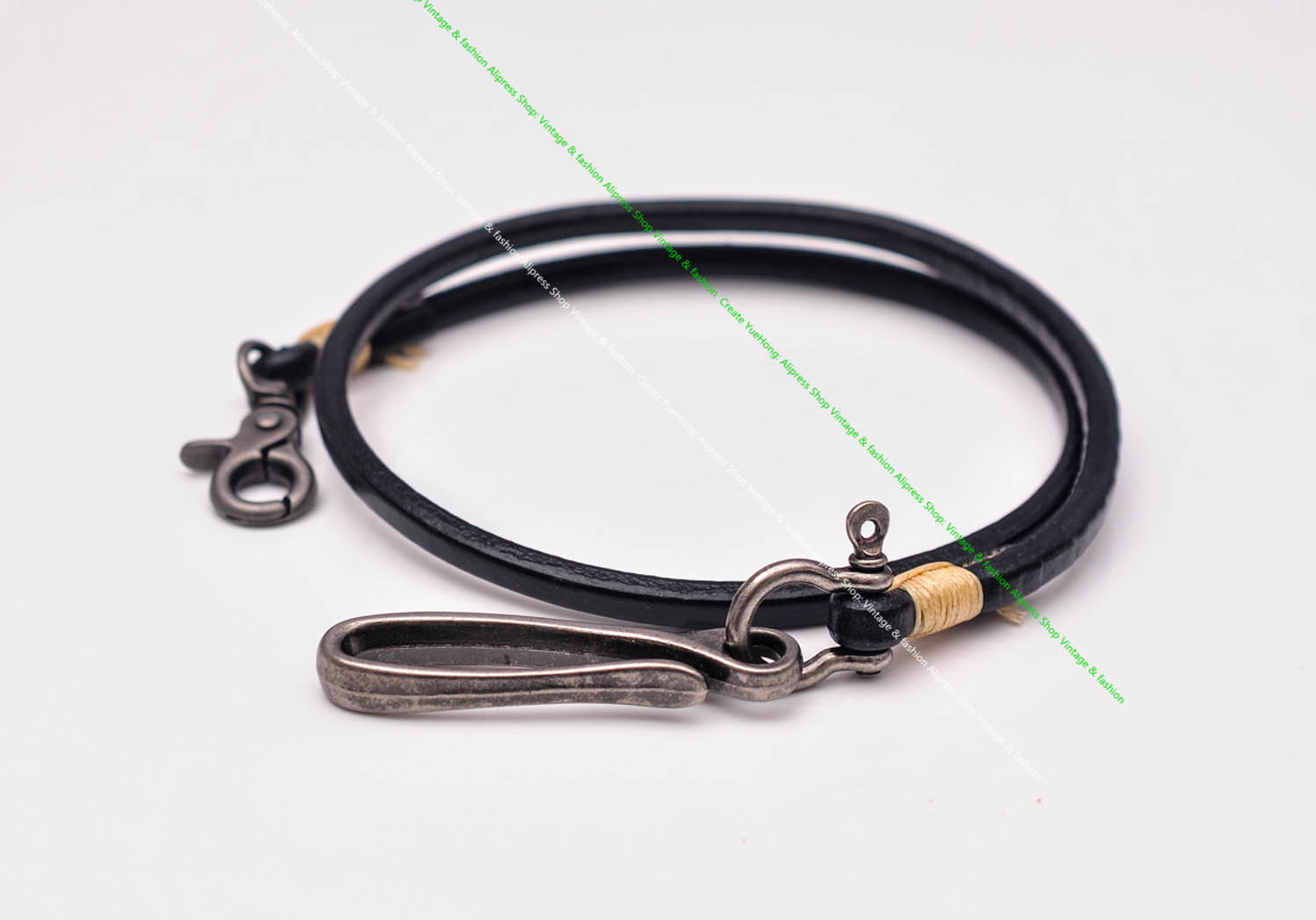 15-30" Handmade Long Biker Motocycle Trucker Black Thick Veg Cowhide Plain Leather Keyring Jean Wallet Chain With Hook Clasp