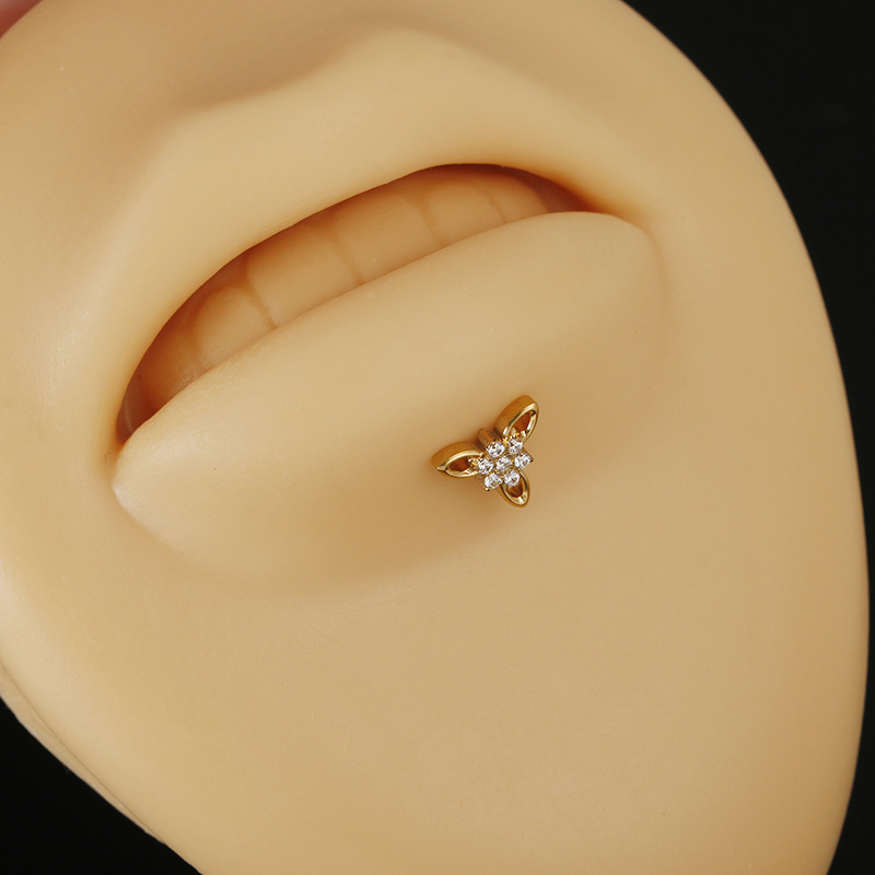 1PC G23 Titanium Piercing Labret Studs Internal Thread Lip Stud Earrings CZ Leaf Crown Helix Cartilage Tragus Piercing Jewelry