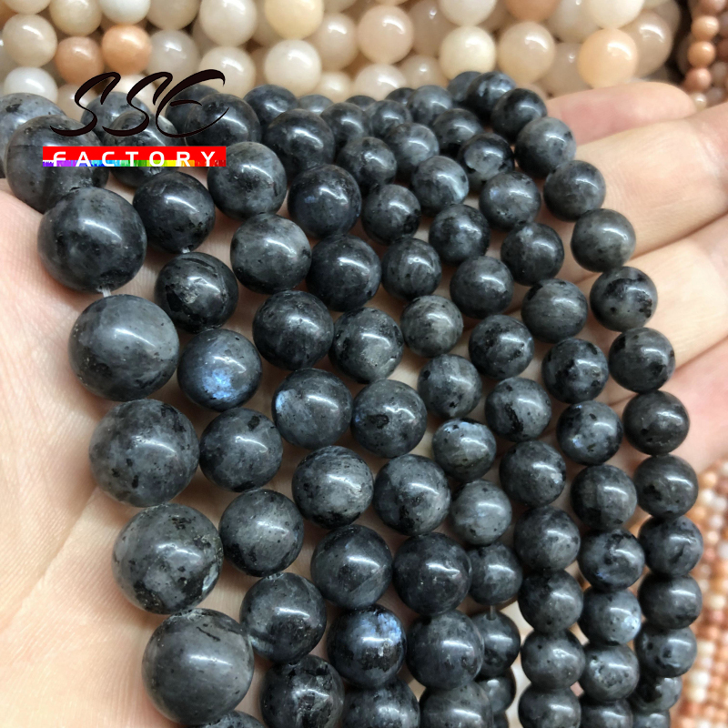 Natural Black Labradorite Stone Beads Round Larvikite Beads For Jewelry Making DIY Bracelet 4 6 8 10 12MM 15" Strand Wholesale