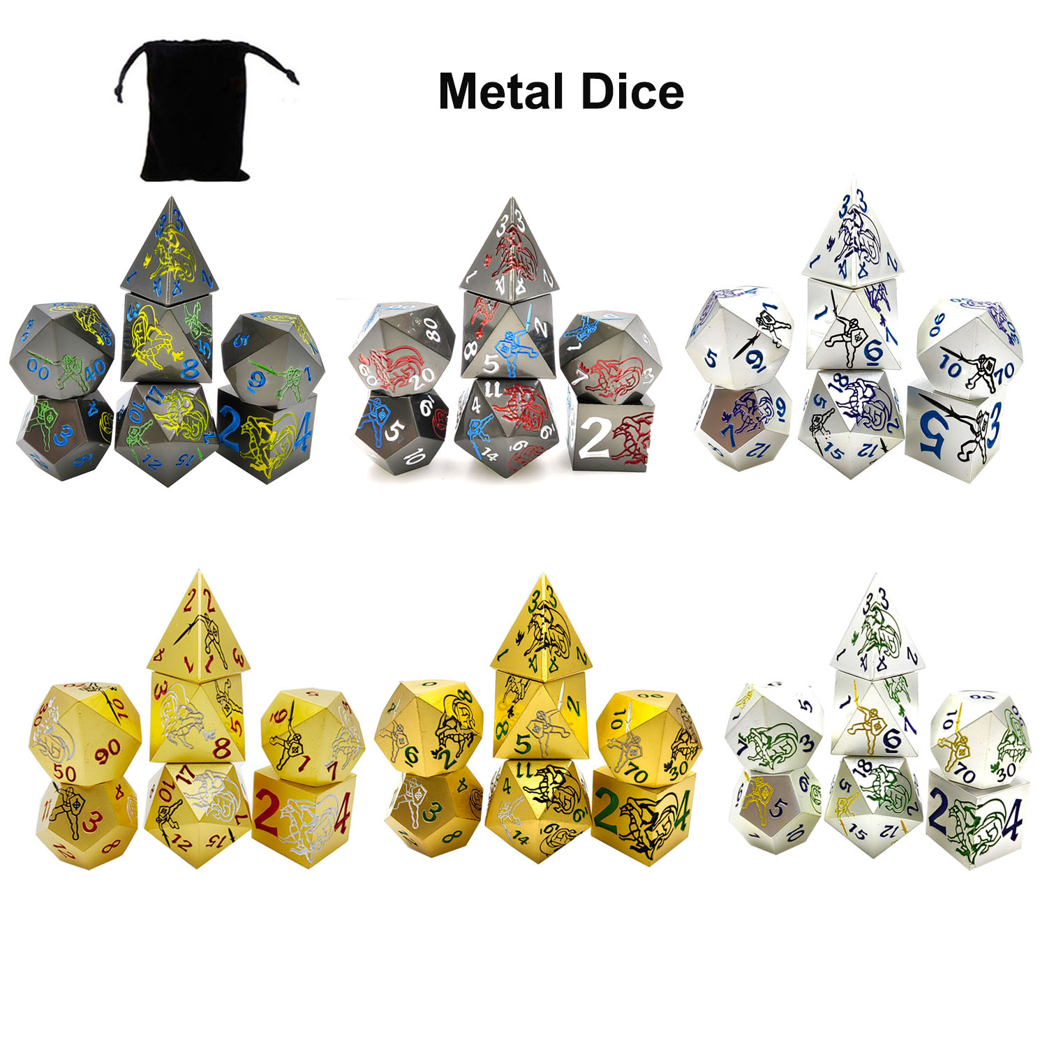 Polyhedral Metal Dice Set, DND and RPG, Role Playing, Table Board Game, Digital Dice, D20, D12, D10, D8, D6, D4, Number Dice, 7P