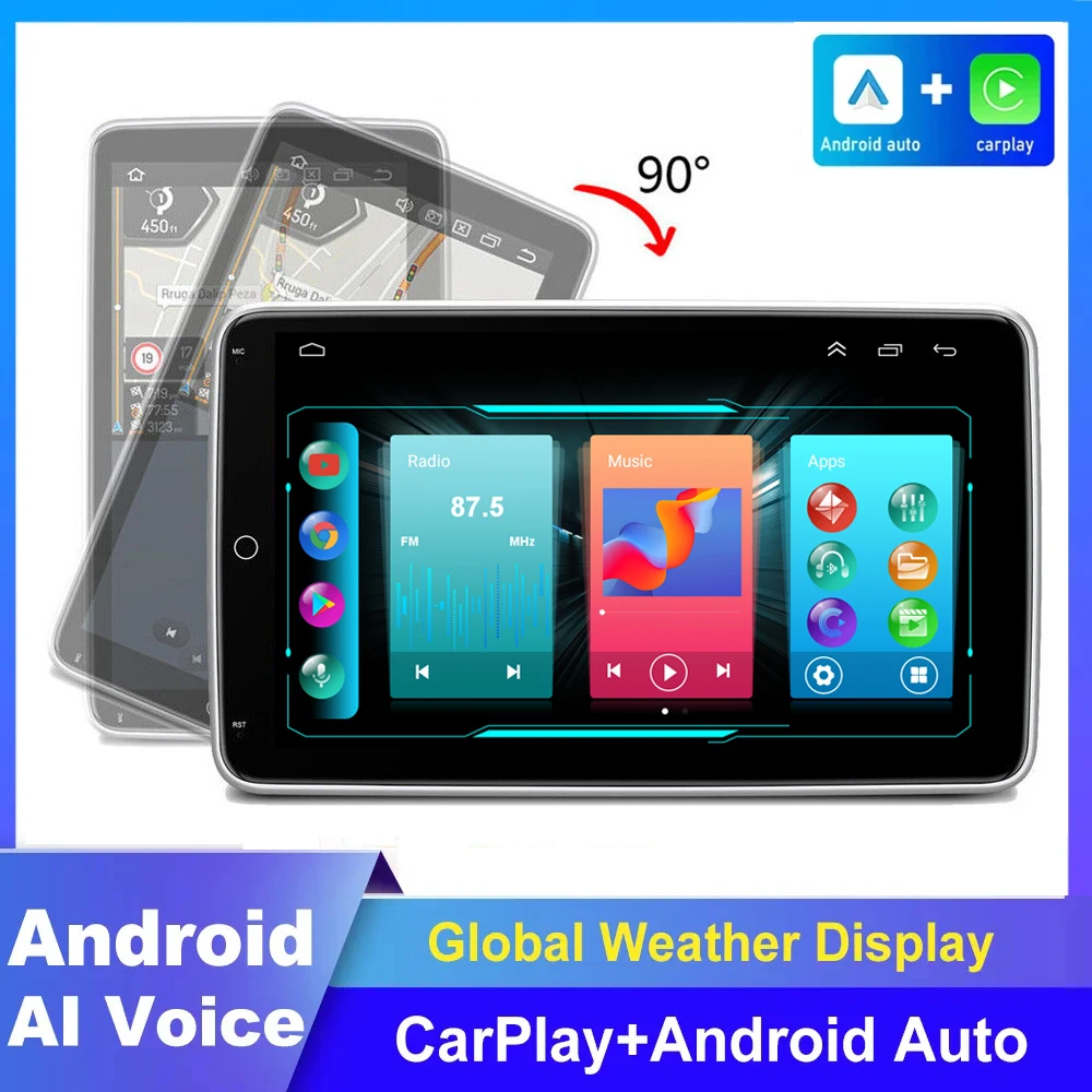 Double 2 DIN Automatic Rotatable 10" Screen Android 13 Car Stereo Radio GPS 8+256GB Car Multimedia Video MP5 Multimedia Player
