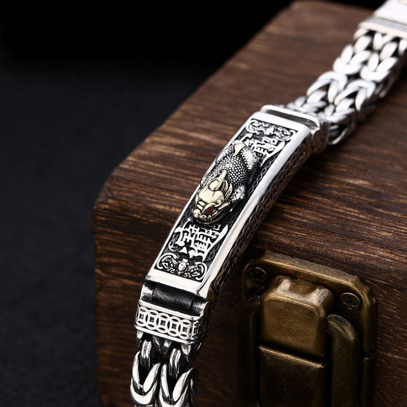 Real Silver Retro Thick Personalized Lucky Pixiu Bracelet Men Man Thai silver Domineering Trend Personalized Wish Money Jewelry