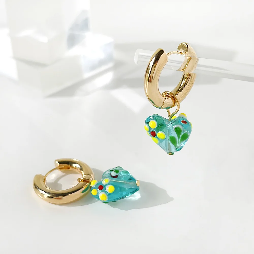 Minar Delicate Cute Polka Dot Love Shaped Gold Hoop Earrings for Women Candy Color Coloured Glaze Heart Huggie Earring Brincos