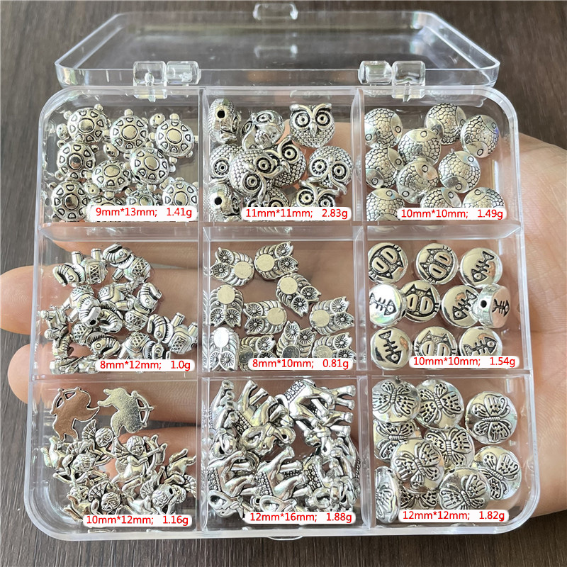 JunKang 90pcs 9 kinds animal series owl fish turtle baby elephant angel butterfly perforated beads DIY bracelet necklace gasket