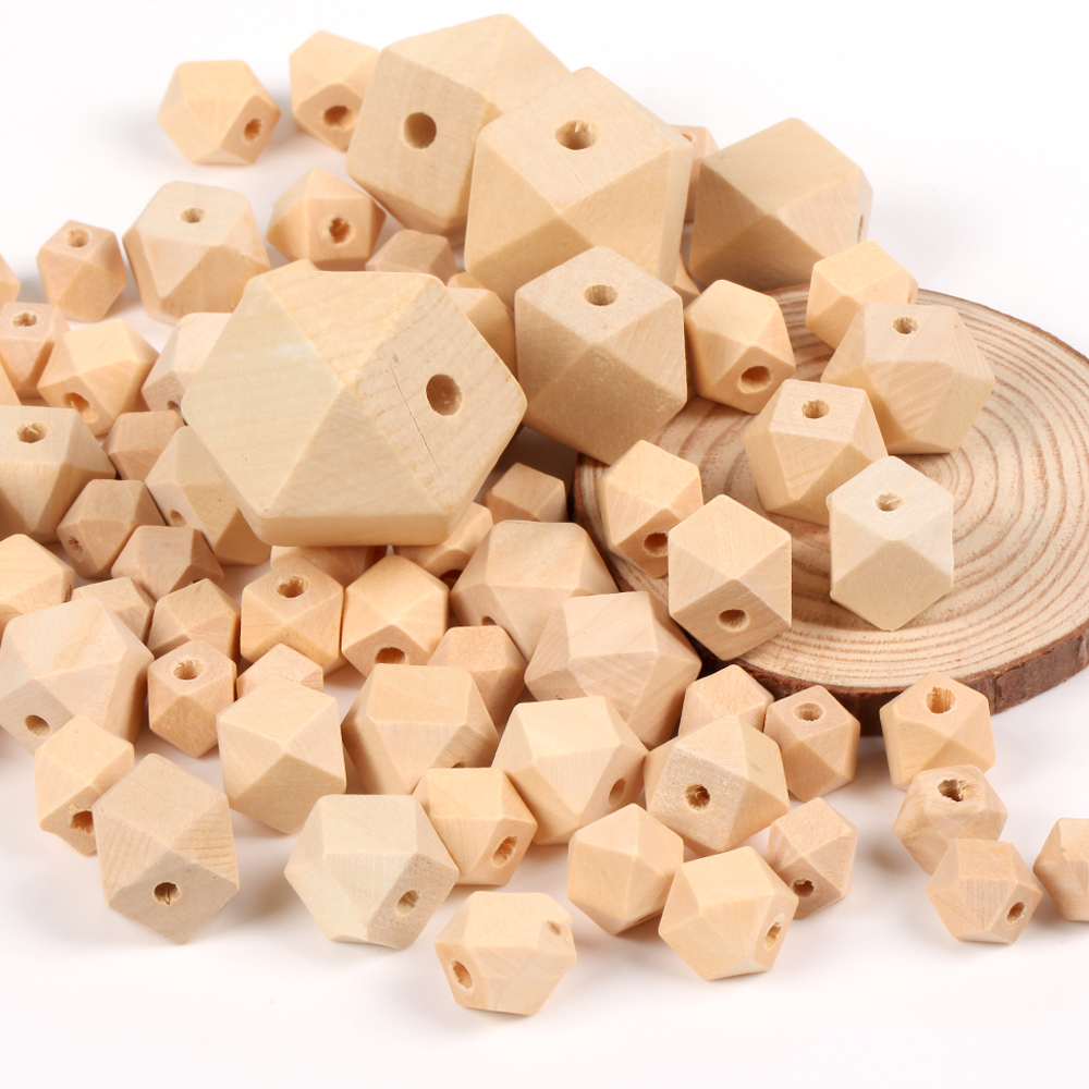 Natural Wooden Beads Hemu Loose Octagonal Wood Beads For Jewelry Necklace Bracelet Pacifier Accessories Baby Teether Toys