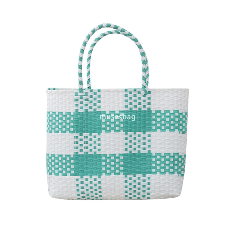 Elegant Women's Fashion Classic Practical Vegetable Basket Bag Large Capacity Handbag for Festival Gifts Multicolor Checkered New Contrast Grass 