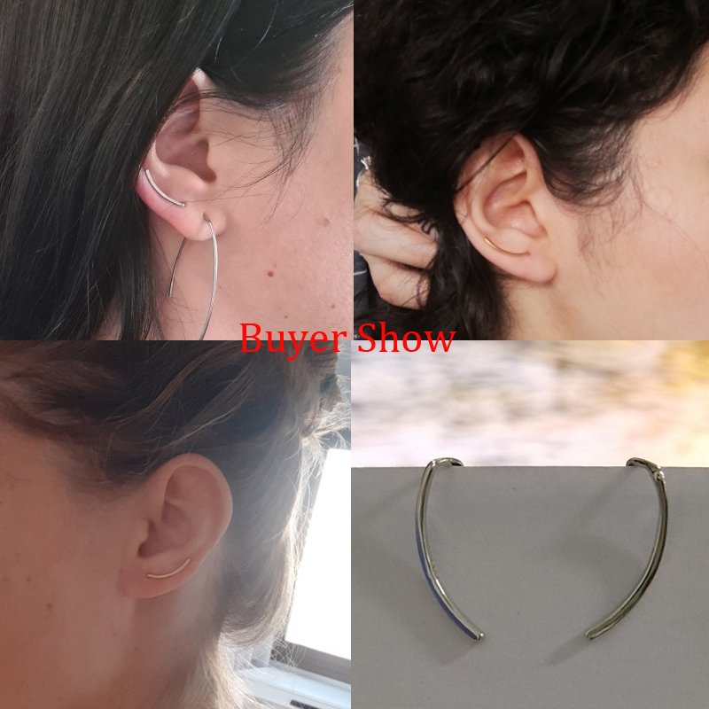 Aide 925 Sterling Silver Smooth Long Line Ear Climber Stud Earrings For Women Minimalist Ear Crawlers Studs Piercing Jewelry