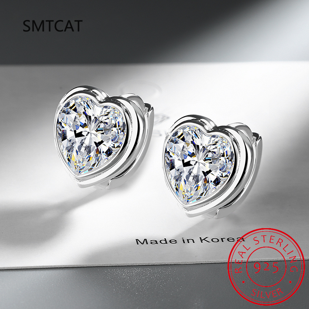 925 Sterling Silver Heart Cut Moissanite Diamond Gemstone Hoop Earring Ear Buckle For Woman Valentine's Day Gift Fine Jewelry