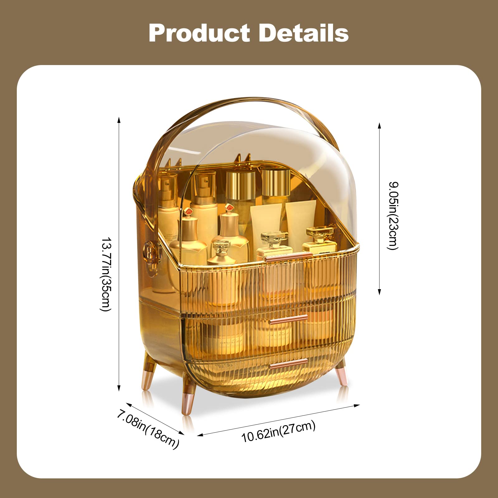 Aacrylic Makeup Organizer Skin Care Large Clear Cosmetic Display Cases Dustproof Cosmetics Storage Box With 2 Drawers For Vanity