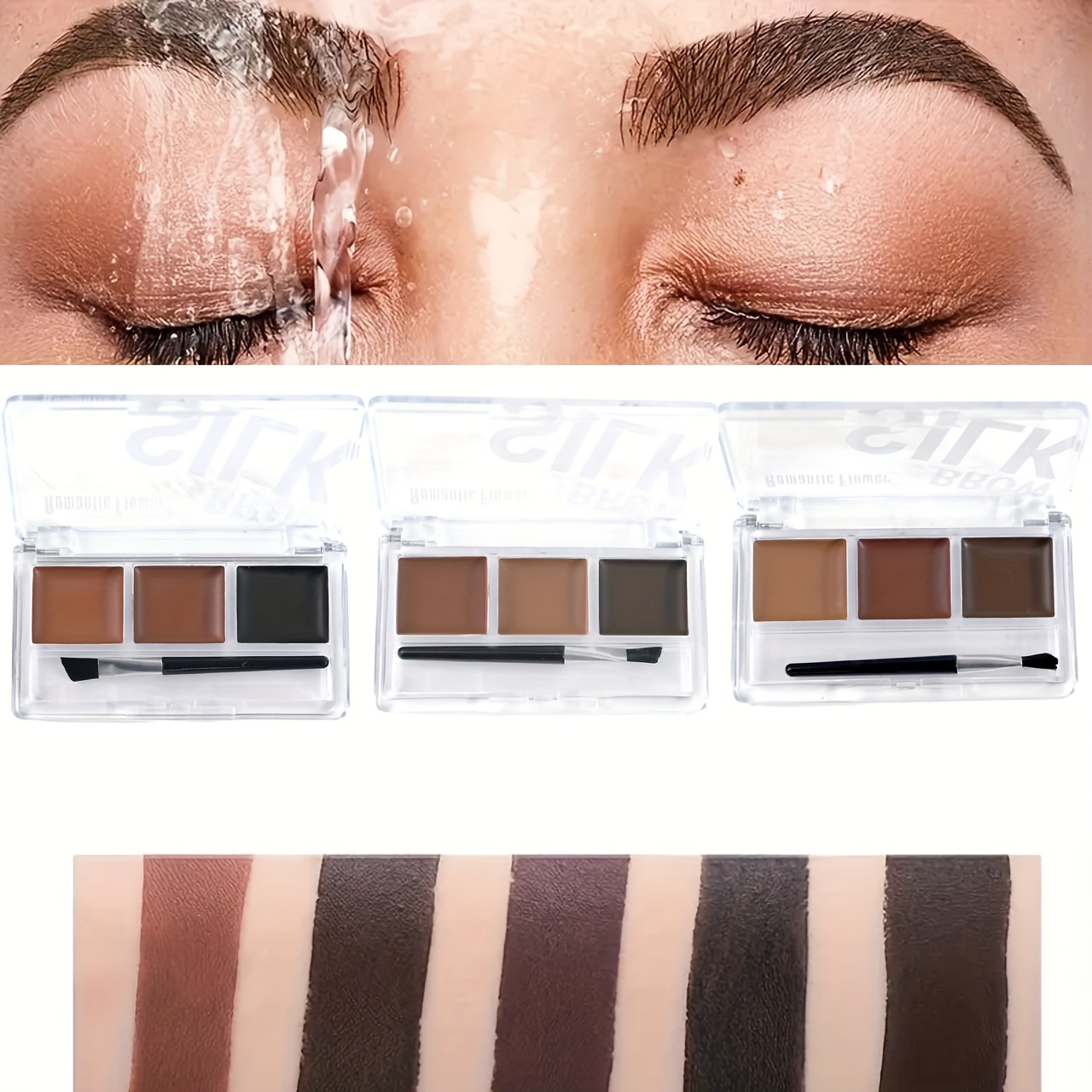 3-color long-lasting waterproof eyebrow gel palette with eyebrow brush - natural eyebrow gel that does not fade and creates perf