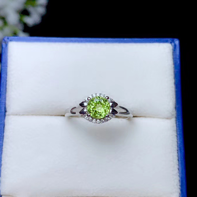 CoLife Jewelry 100% Natural Peridot Silver Ring 6mm Real Peridot Ring 925 Silver Peridot Gift for Mother Birthday Gift for Girl