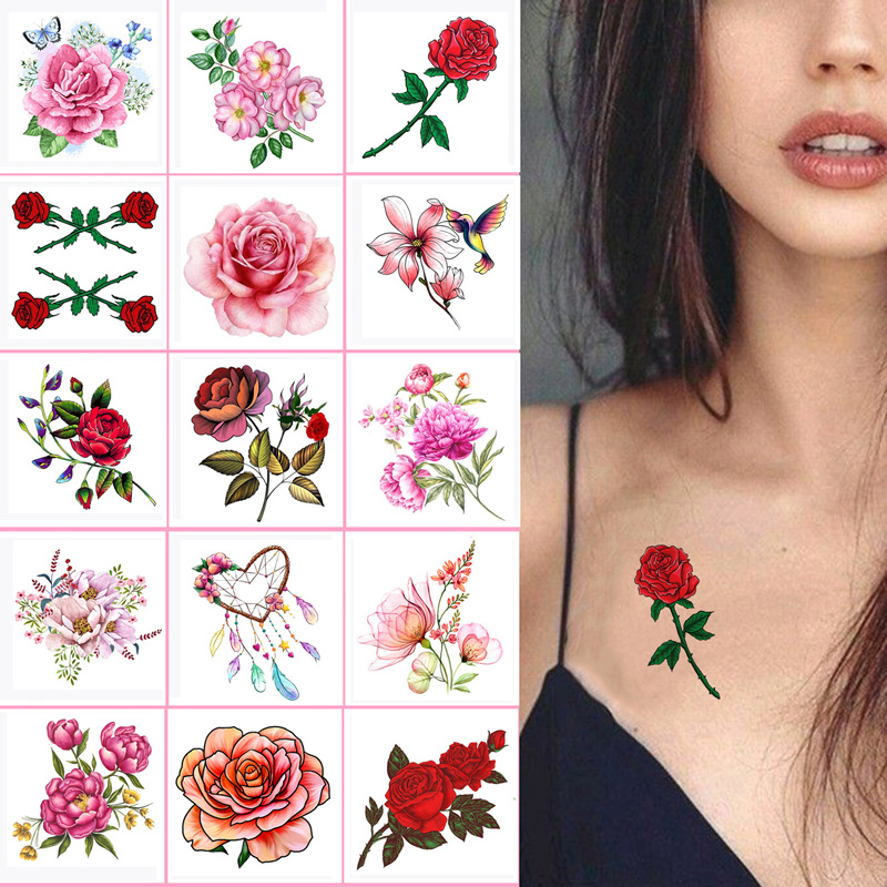 15 Pcs Flower Tattoo Stickers for Hand Waterproof Temporary Tattoos Women Realistic Fake Tattoo Butterfly Body Makeup Tatoo